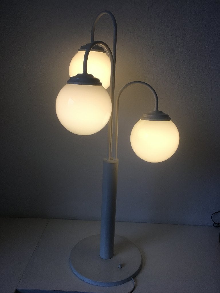 Vintage Tafellamp met 3 Bollen - Grijs/Wit, Gebruikt, Overige merken, Vintage, Met schakelaar