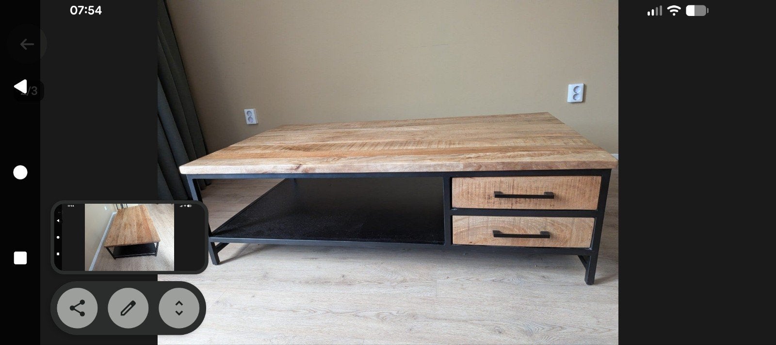 Salontafel met 4 lades - Mangohout en Metaal, Huis en Inrichting, Ophalen, Zo goed als nieuw, Metaal, 50 tot 100 cm