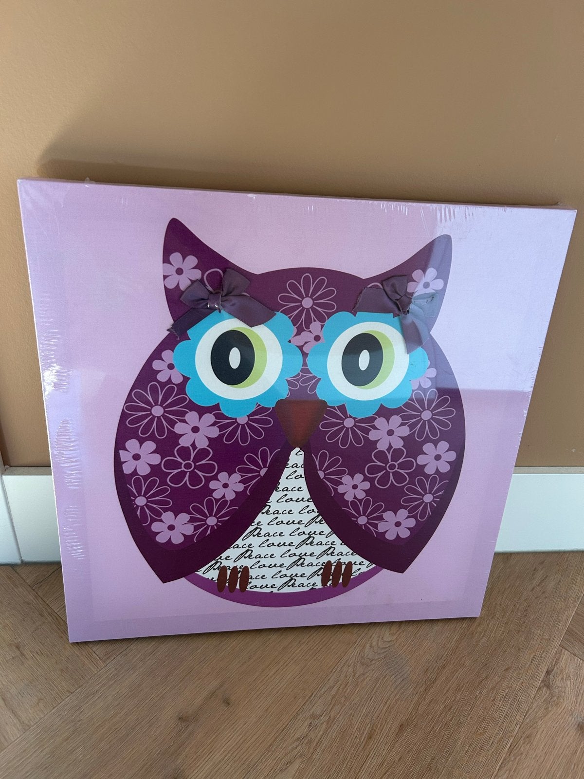 Nieuw in plastic: Schilderij uil met bloemen, Schilderij, Textiel, Nieuw, Ophalen of Verzenden