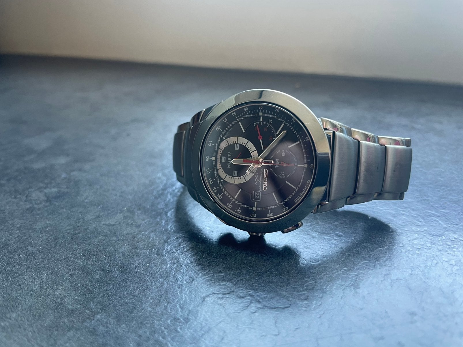 Seiko Chronograph Alarm 100M 7T62 – Compleet., Ophalen, Zo goed als nieuw, Seiko, Staal