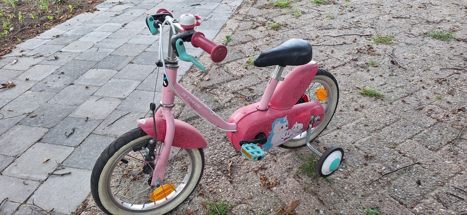 Roze kinderfiets B'Twin met zijwieltjes, Ophalen, Gebruikt, Minder dan 16 inch, Zijwieltjes