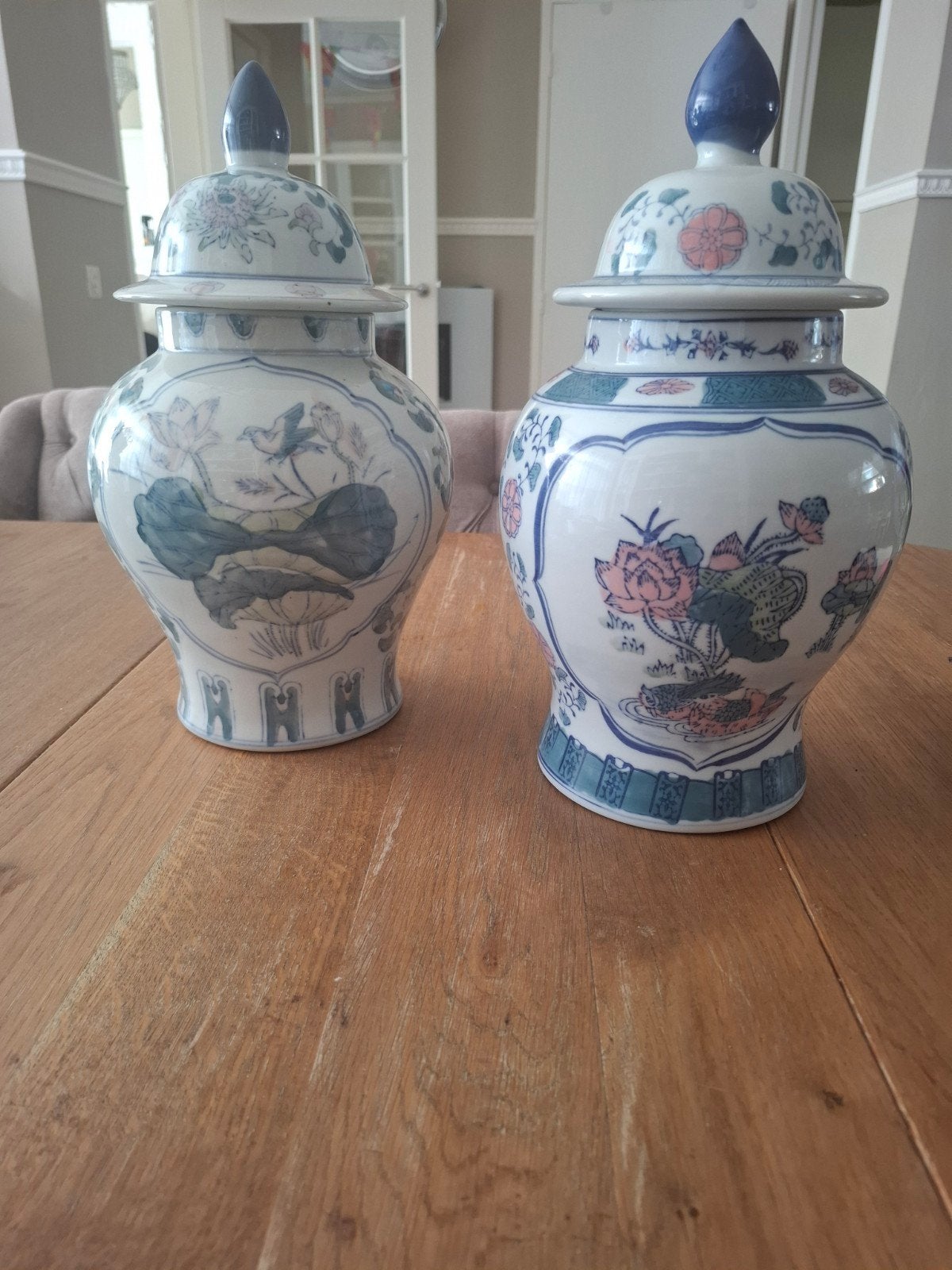Set van 2 Chinese vazen met deksel, blauw-wit decor, Ophalen of Verzenden