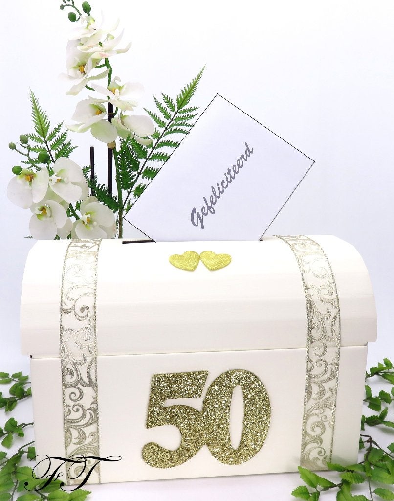50 jaar gouden jubileum enveloppendoos., Hobby en Vrije tijd, Feestartikelen, Ophalen of Verzenden, Nieuw, Versiering, Geboorte of Huwelijk