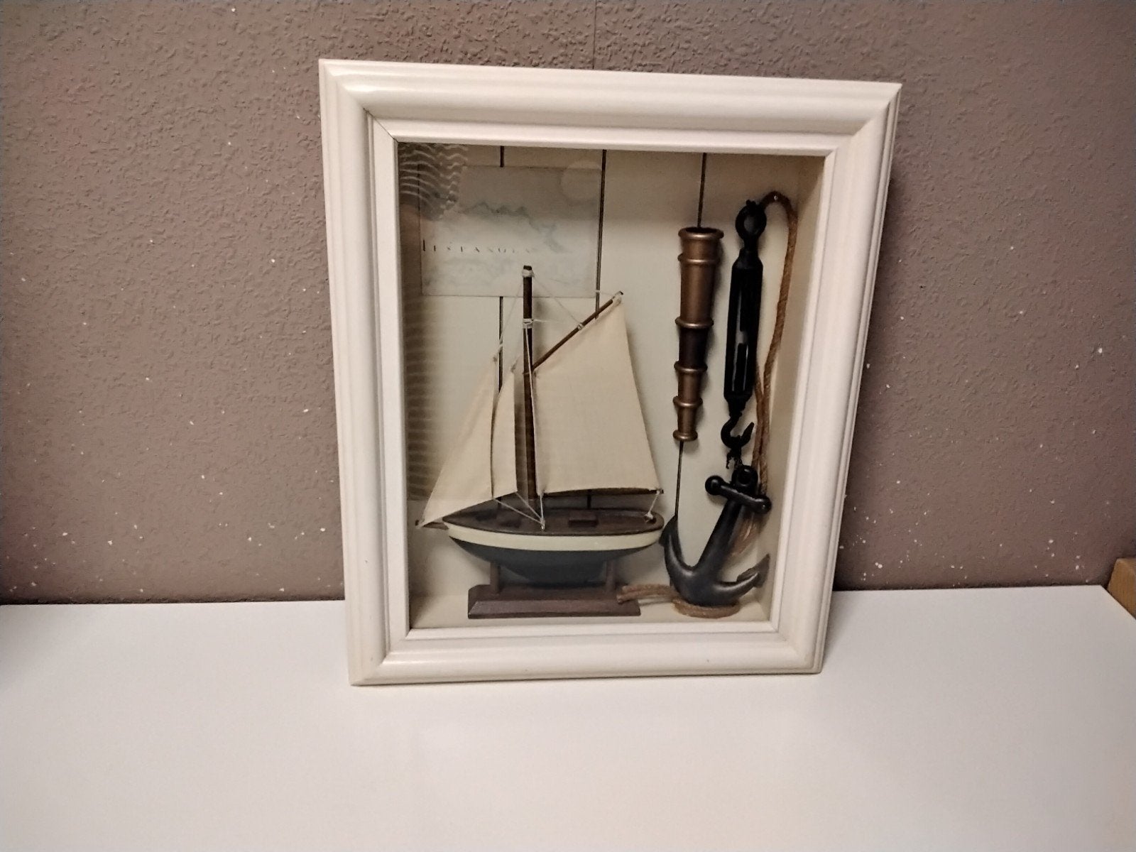 Decoratieve 3D-lijst met zeilboot en nautische elementen, Ophalen, Gebruikt