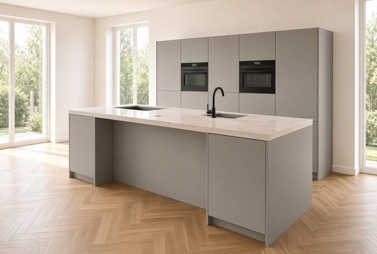 Prachtige nieuwe showroom keuken met kookeiland, Ophalen, Overige typen, Nieuw, Composiet