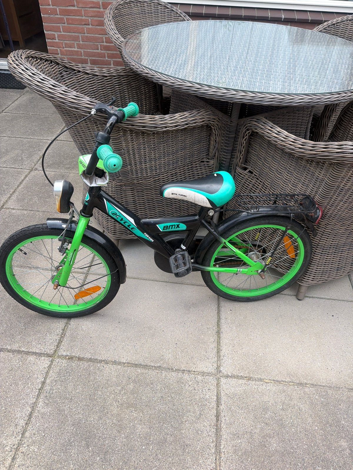 Zwarte/groene BMX kinderfiets, Ophalen, Terugtraprem, Staal, 16 tot 20 inch