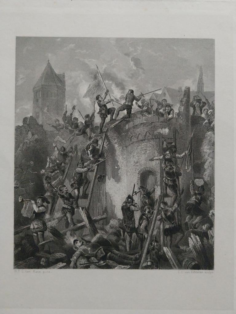 Historische prent: Bestorming van Alkmaar, 1573, Antiek en Kunst, Ophalen of Verzenden