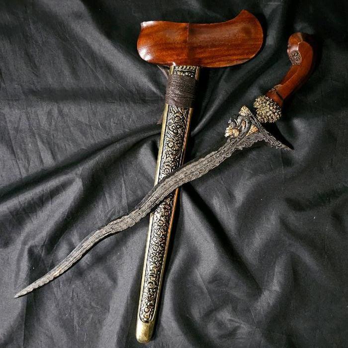 Keris Naga Liman 5 Luk Pamor Untu Walang Kinatah Goud KNN72, Wapen, Verzenden, Overige materialen, Indonesië