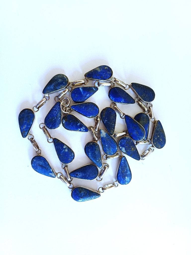 sterling zilver ketting/collier met natuurlijke lapis lazuli, Ophalen of Verzenden, Zo goed als nieuw, Met edelsteen, Zilver