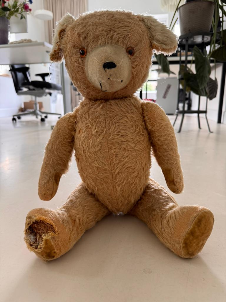 Oude Steiff teddybeer met glazen ogen en strovulling 60 jaar, Ophalen, Gebruikt, Stoffen beer, Steiff