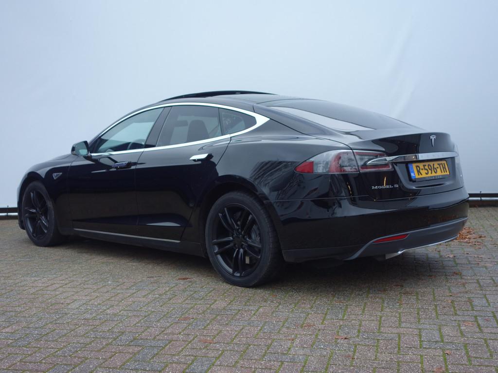 Tesla Model S 85 Free Supercharge Incl BTW Panorama Leer+Ver, Auto's, Tesla, Achterwielaandrijving, Gebruikt, Model S, Zwart