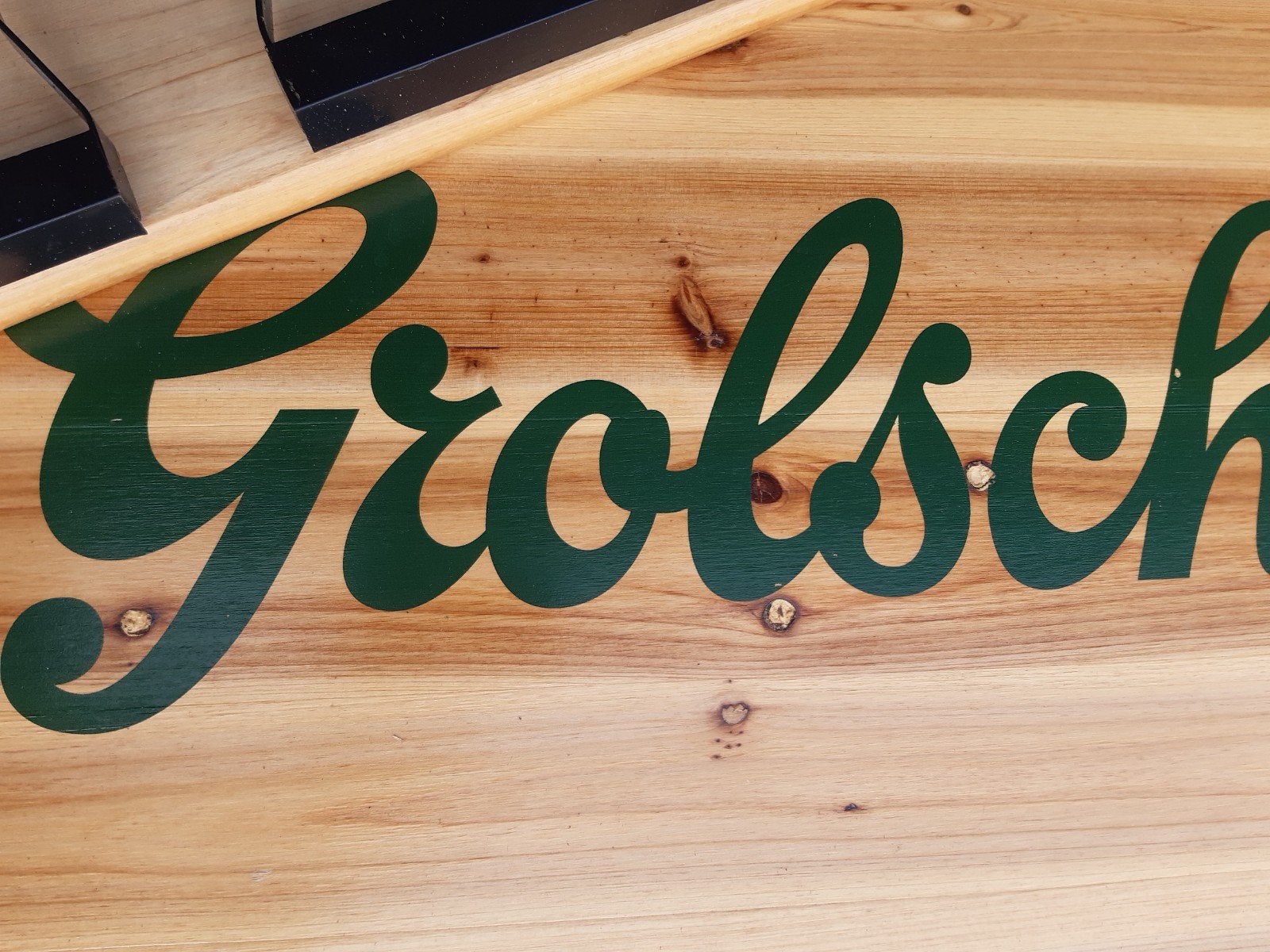 Grolsch biertafel set met bankjes, Ophalen, Zo goed als nieuw, Rechthoekig, Hout
