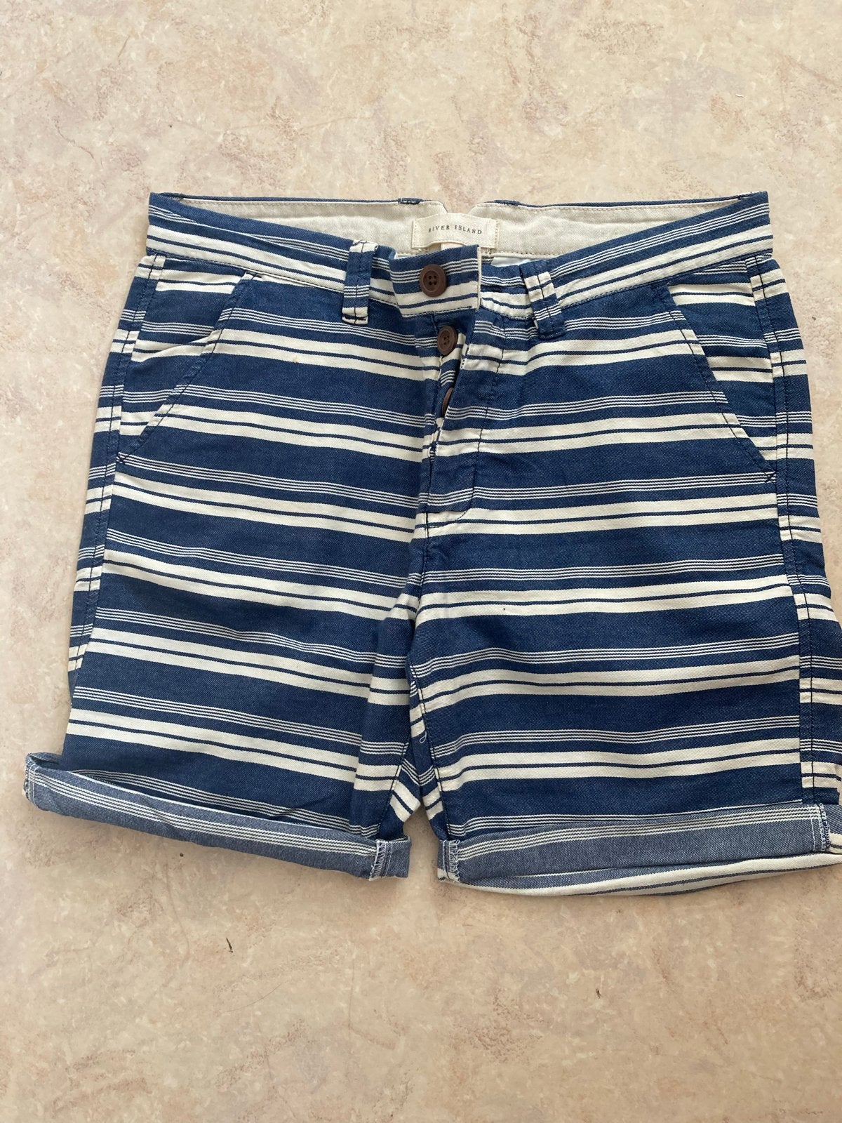 River Island gestreepte korte broek - Maat 52/54 (L), Verzenden, Zo goed als nieuw, Maat 52/54 (L), Blauw