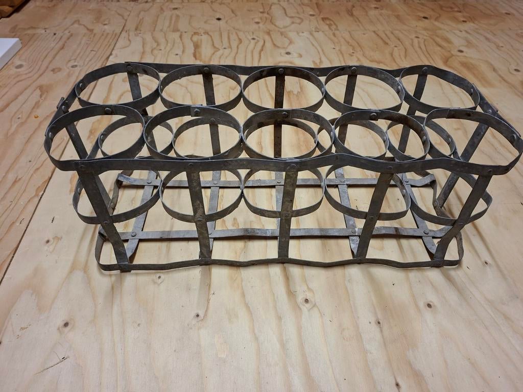 Leuk brocante zinken flessenrek, Ophalen, Gebruikt, Hout, Minder dan 50 cm