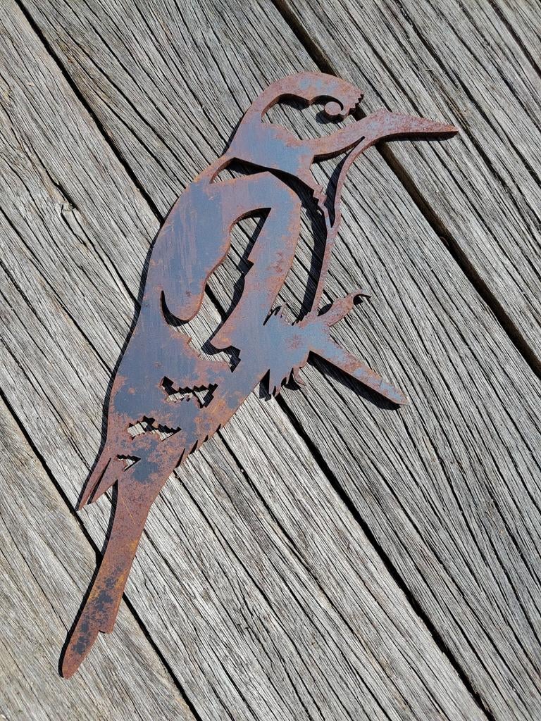 Metalbird Specht Cortenstaal - Unieke Tuindecoratie, Ophalen of Verzenden, Nieuw, Metaal, Dierenbeeld
