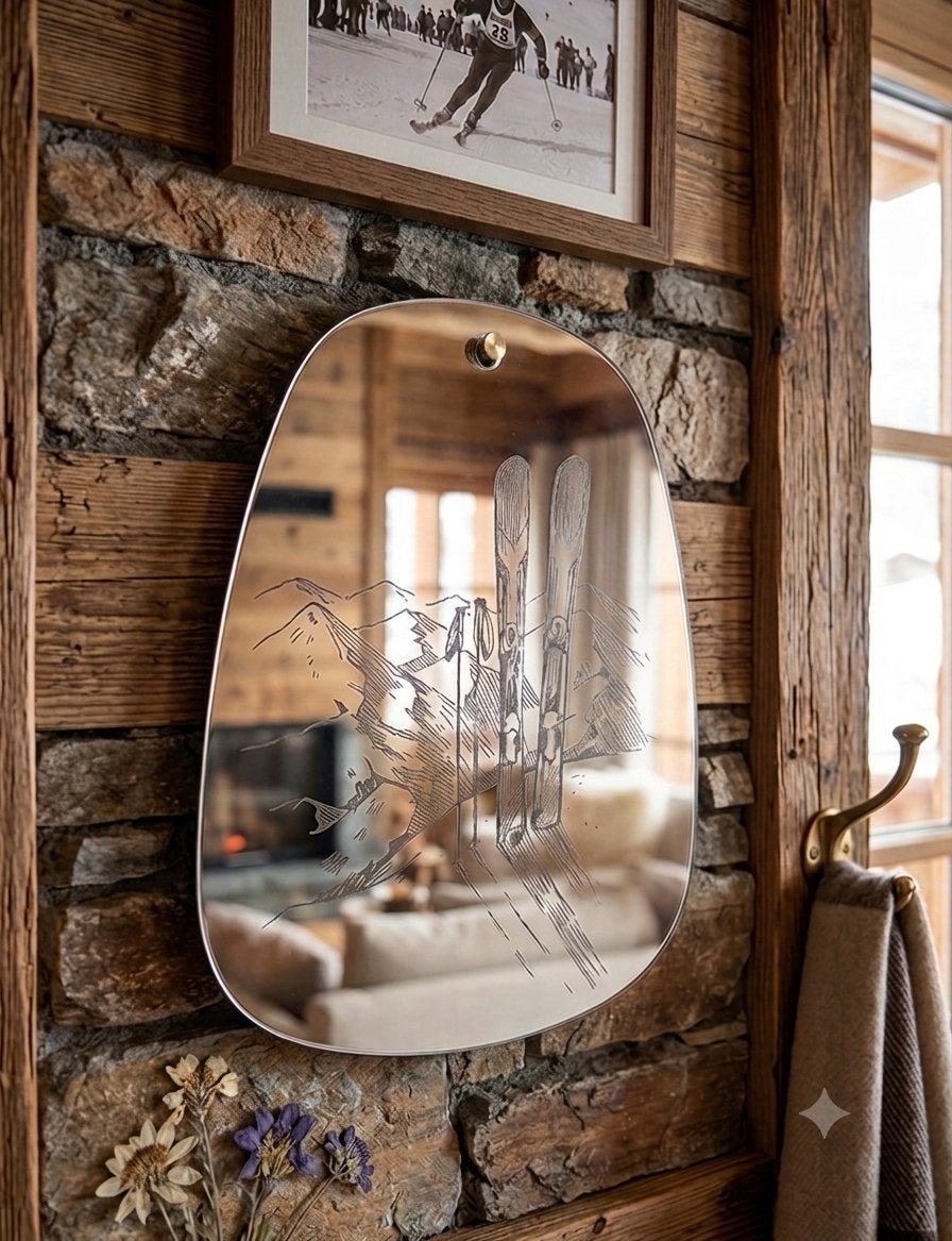 Decoratieve spiegel met ski-thema, Minder dan 50 cm, Nieuw, Ophalen of Verzenden, Minder dan 100 cm