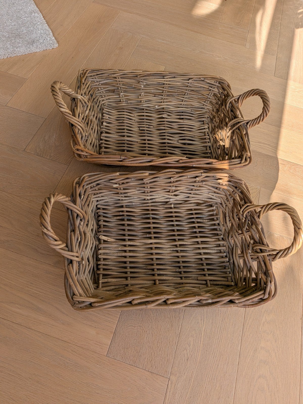 Set van 2 rieten manden met handvatten, Ophalen, Gebruikt, Mand, Riet
