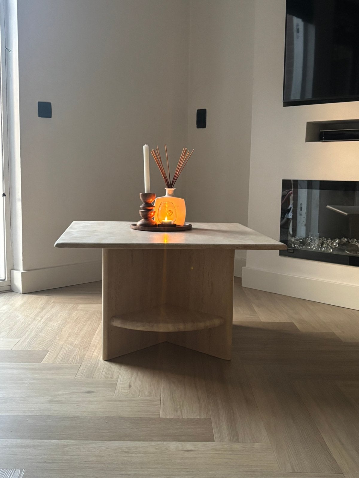 Travertin Salontafel – 3-delig, Ophalen, Overige materialen, 50 tot 100 cm, Vierkant