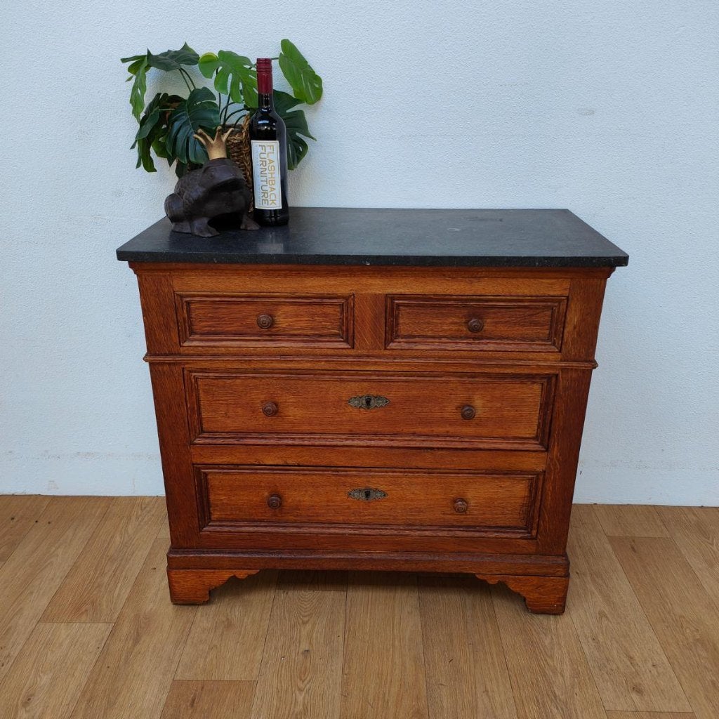 Vintage Antiek dressoir commode ladekast met marmer blad 209, Huis en Inrichting, Valkenswaard, Gebruikt, Info@flashbackfurniture.nl