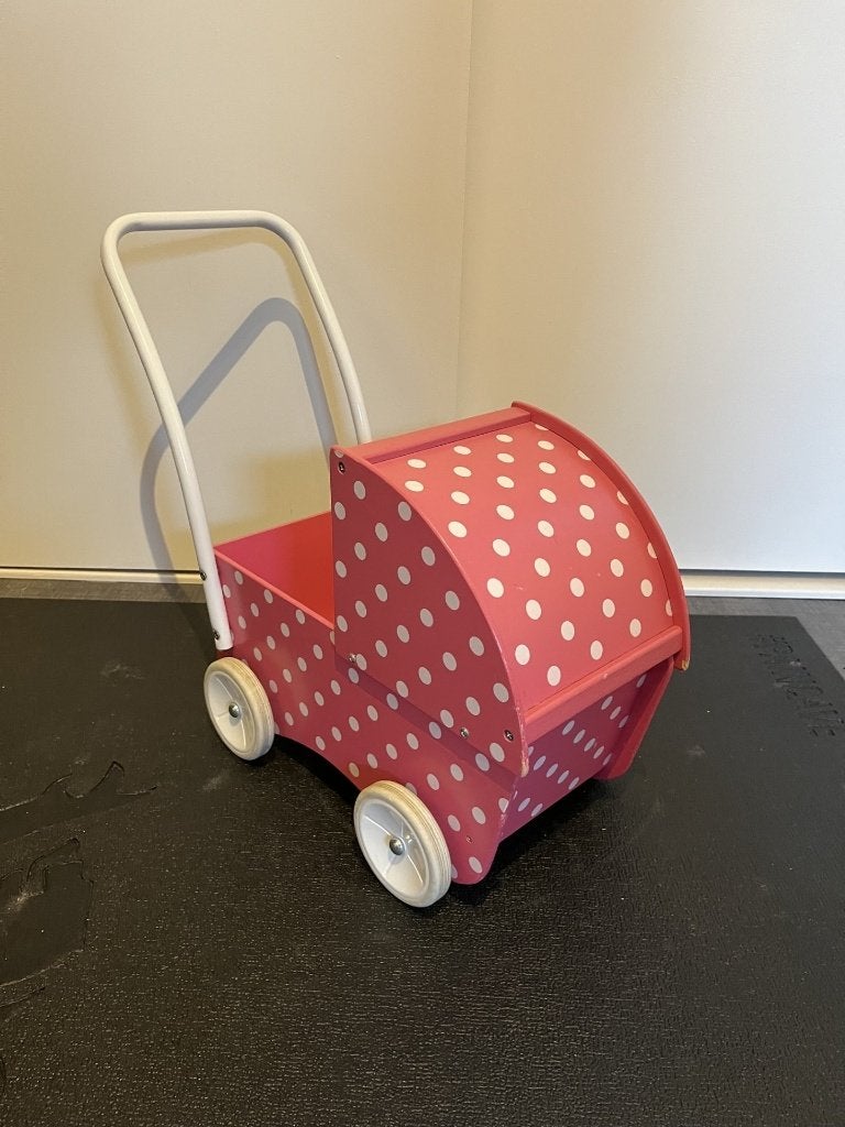 Poppenwagen (roze met witte stippen), Ophalen, Gebruikt, Babypop