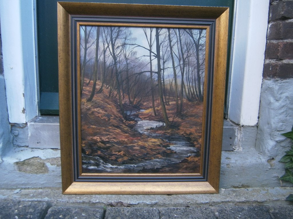 Camille Riffon: Herfstlandschap, Ardennen, Aux neufs bomiers, Paneel, Realistisch, Ophalen of Verzenden, Olieverf