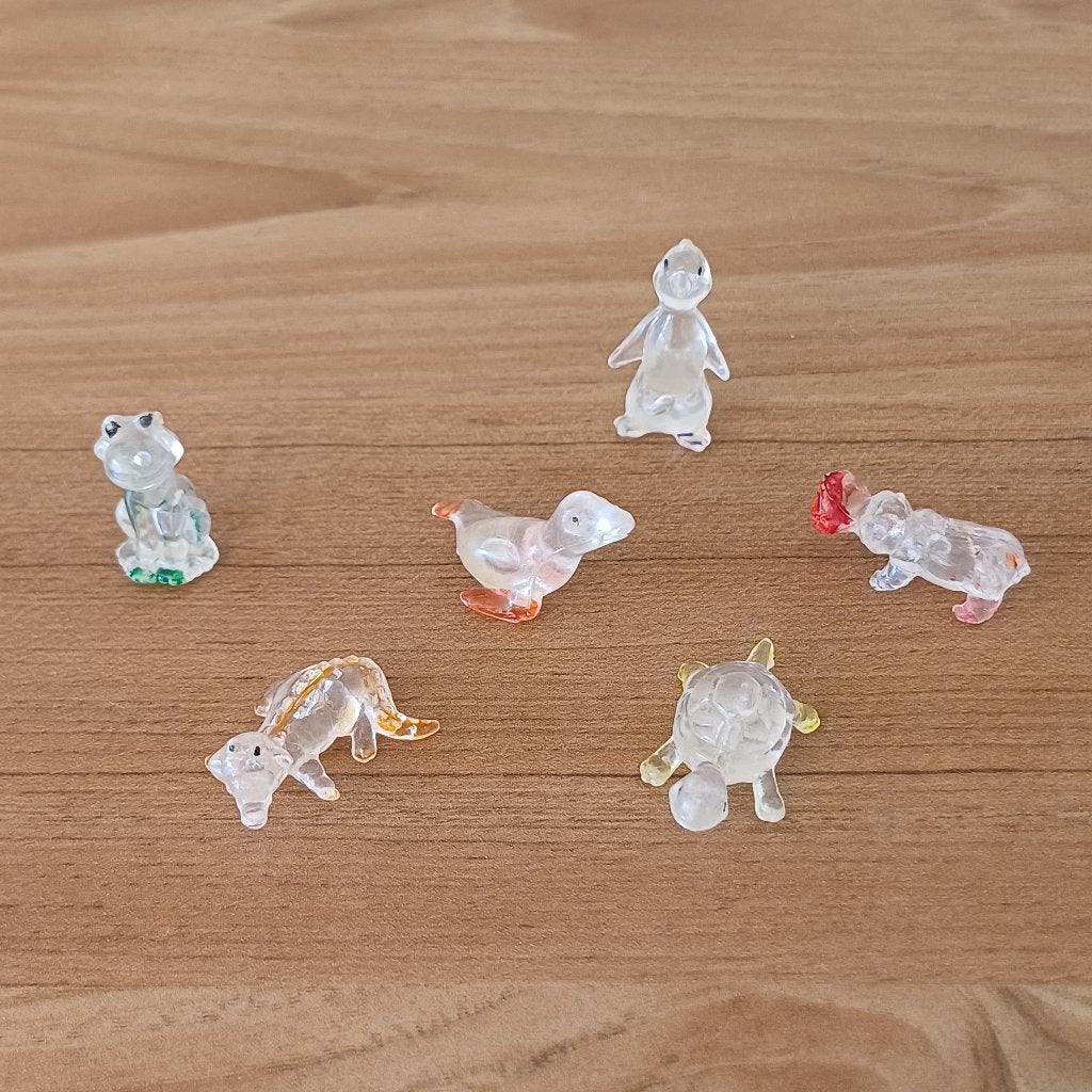 Miniatuur dierenbeeldjes - set van 6 - transparant, Ophalen of Verzenden, Gebruikt