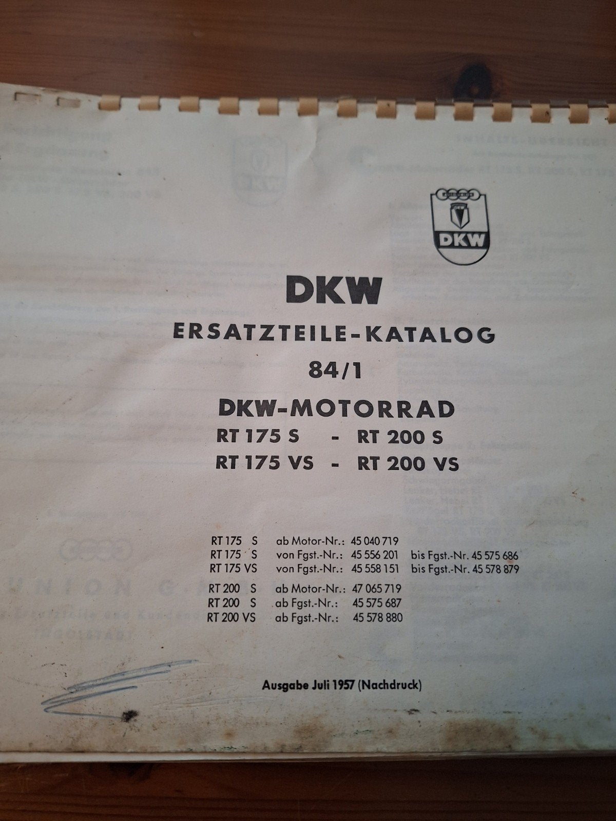 DKW RT 175/200 & VS Onderdelencatalogus (Origineel), Ophalen of Verzenden