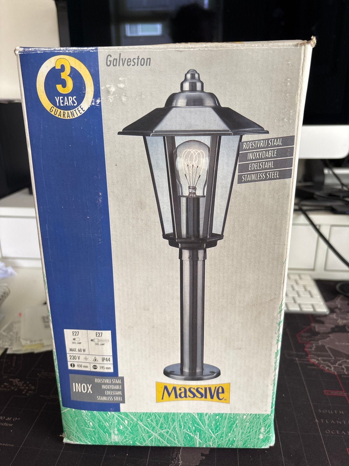 Massive Galveston Buitenlamp RVS - Nieuw in doos, Minder dan 50 watt, Nieuw, Ophalen of Verzenden, Netvoeding