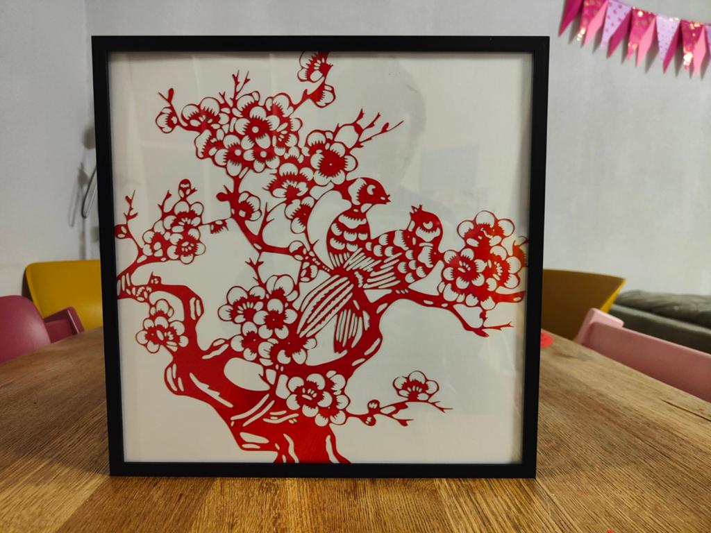 Chinese papieren knipkunst in lijst - Vogels en bloes bloese, Ophalen