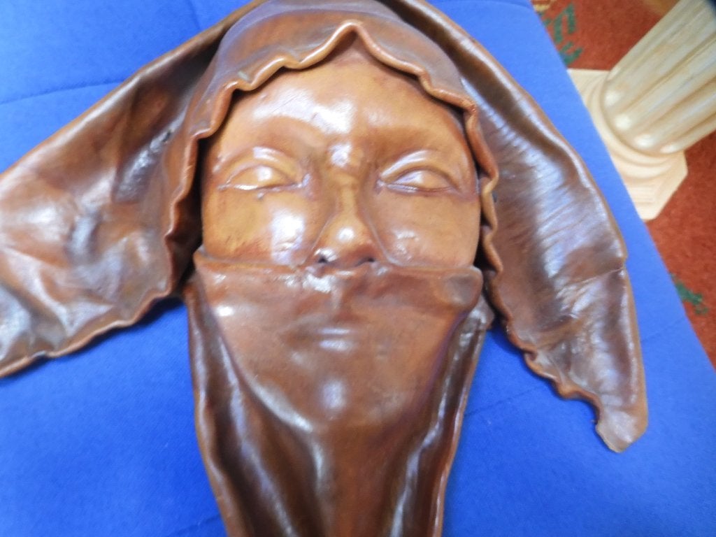 LEDEREN MASKER SCULPTUUR VROUW, Object, Handgemaakt, Ophalen of Verzenden, 40 cm