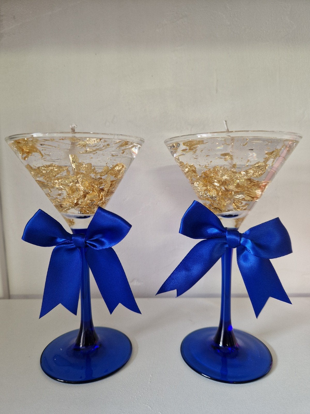 2 Kaarsen in cocktailglas met bladgoud, Nieuw, Ophalen of Verzenden, Glas, Kaars