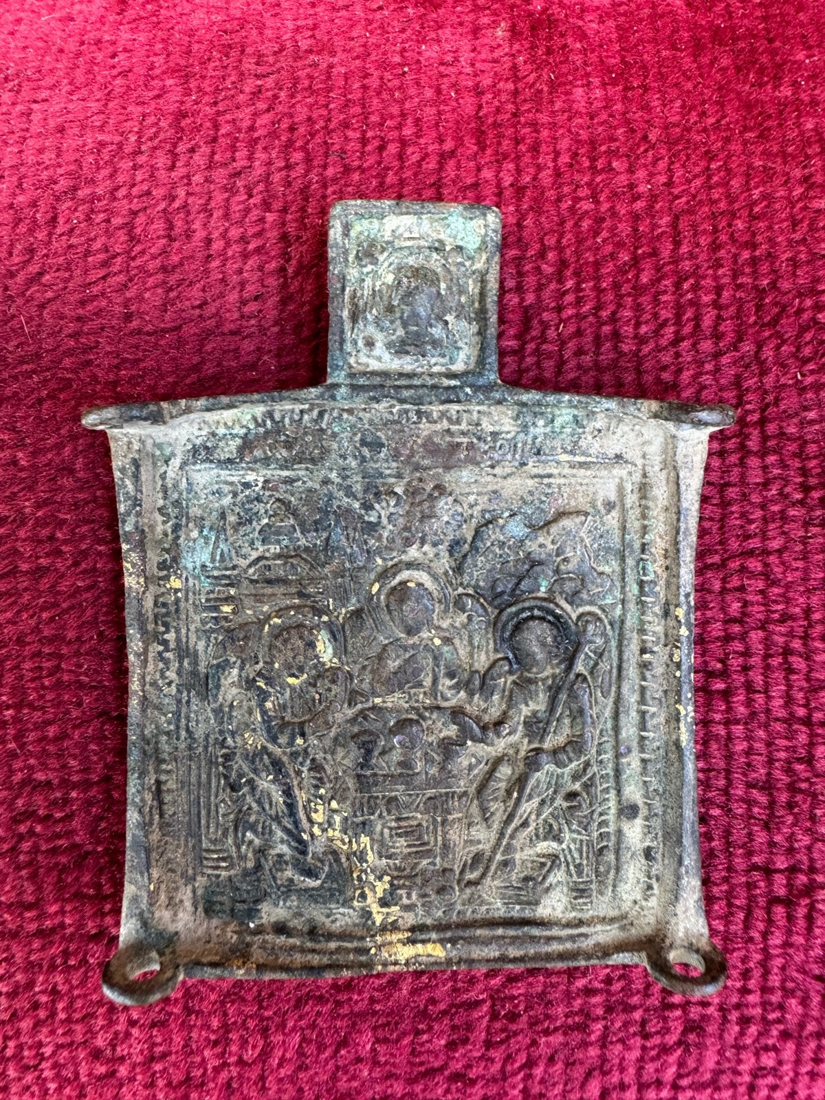 Antiek Russisch Brons Icoon - Drievoudige Deesis, Antiek en Kunst, Ophalen of Verzenden