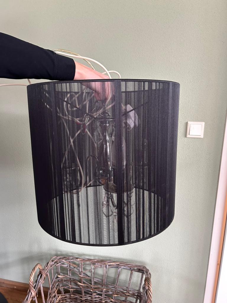 Barok, zwarte hanglamp met kristallen / Overloon, Ophalen of Verzenden, Zo goed als nieuw, Minder dan 50 cm