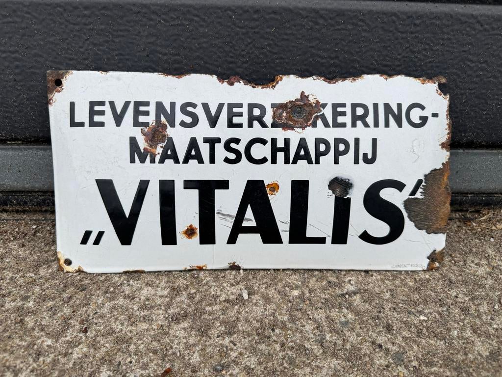 Emaille reclamebord Levensverzekeringmaatschappij Vitalis, Ophalen of Verzenden, Reclamebord