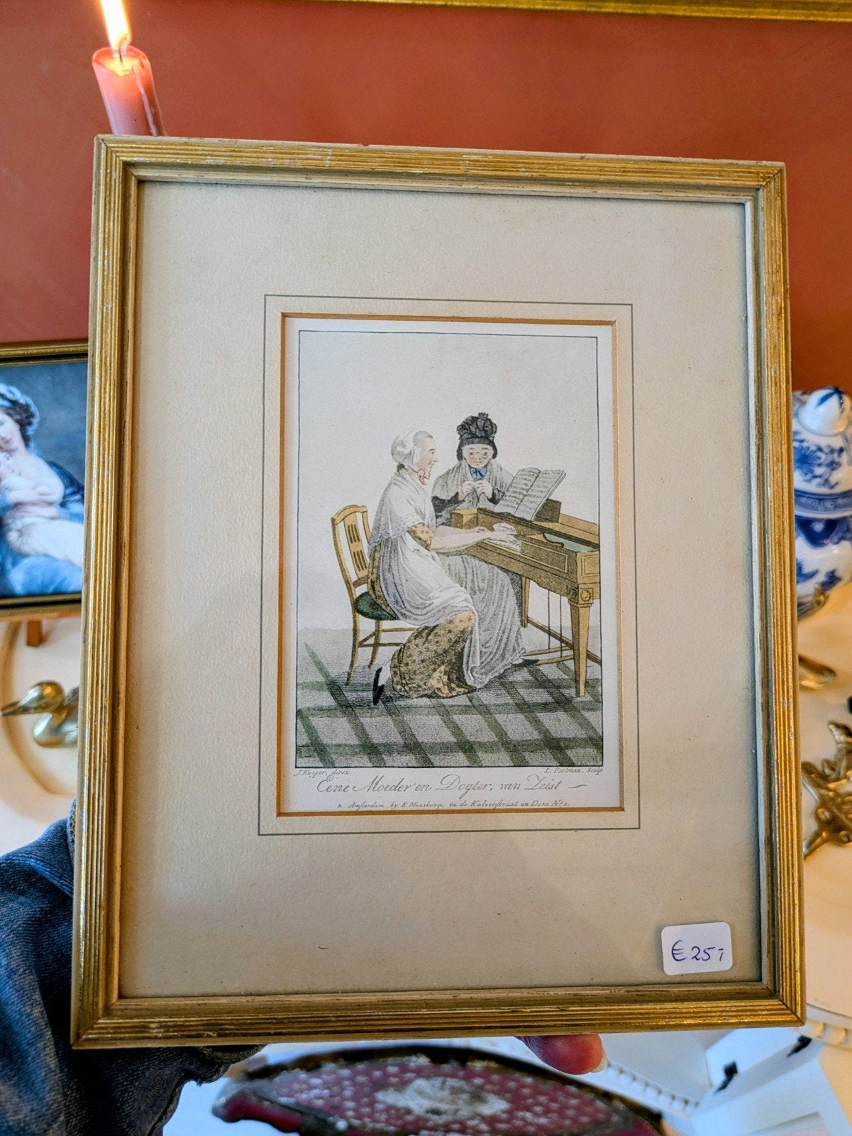 Prent van Zeist Moeder Dochter Klavecimbel, Klassiek, Ophalen of Verzenden, Zo goed als nieuw, X