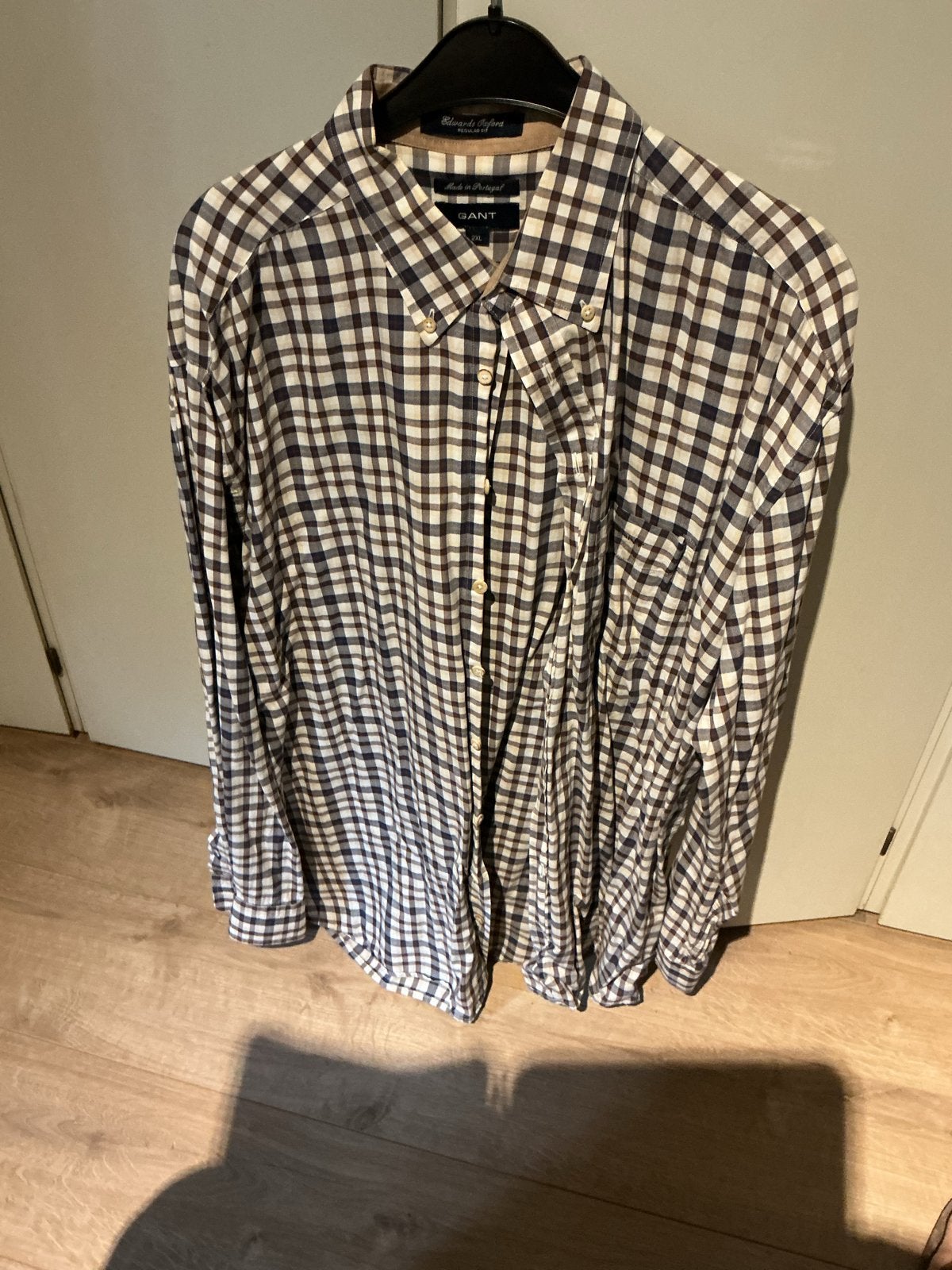 GANT Geruit Overhemd - Bruin/Blauw/Wit - Maat 2XL, Ophalen of Verzenden, Zo goed als nieuw, Bruin, Overige halswijdtes