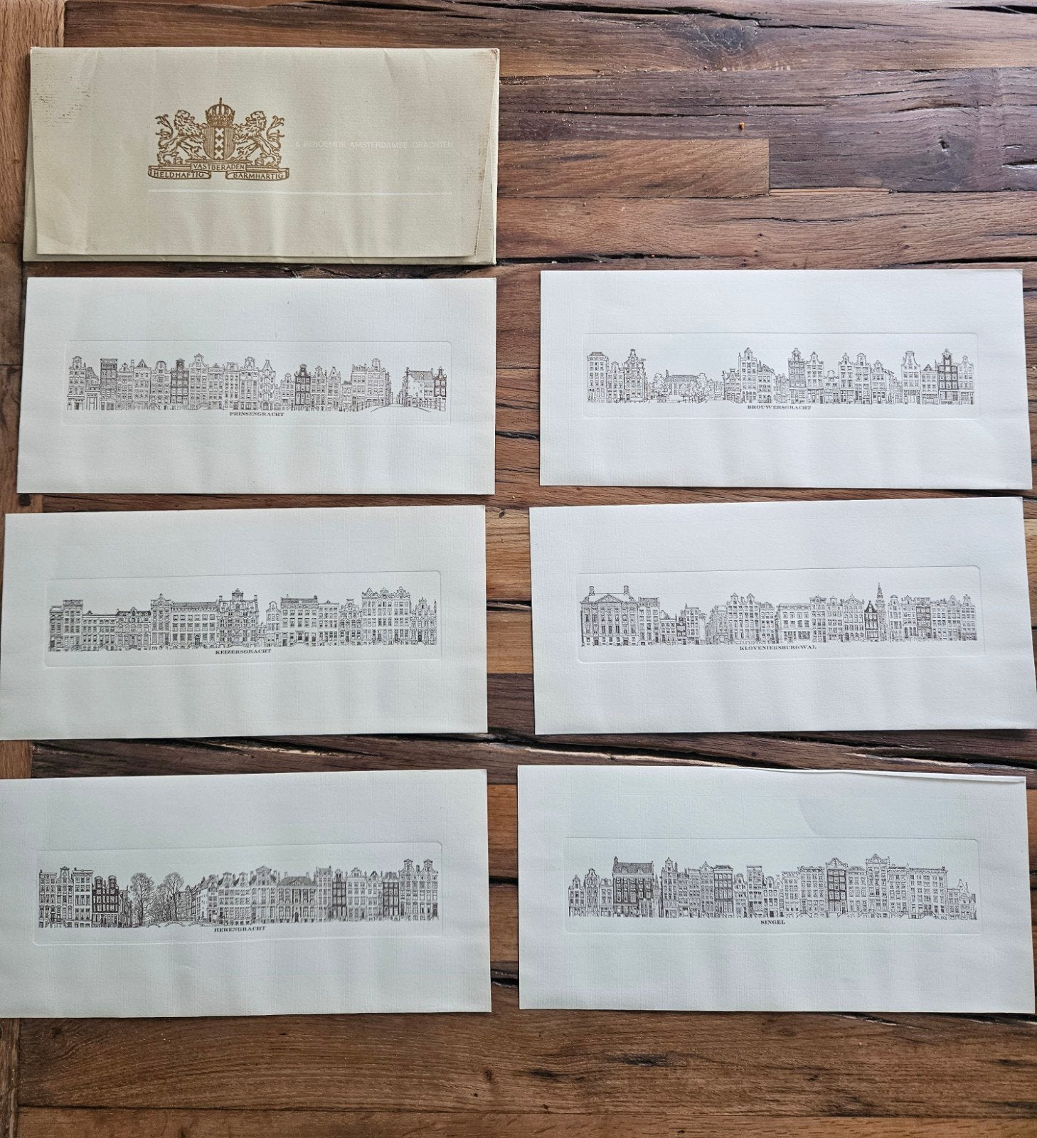 6 etsen van beroemde Amsterdamse grachten, Verzamelen, Gebruikt, Ophalen of Verzenden, 1940 tot 1960, Gebouw