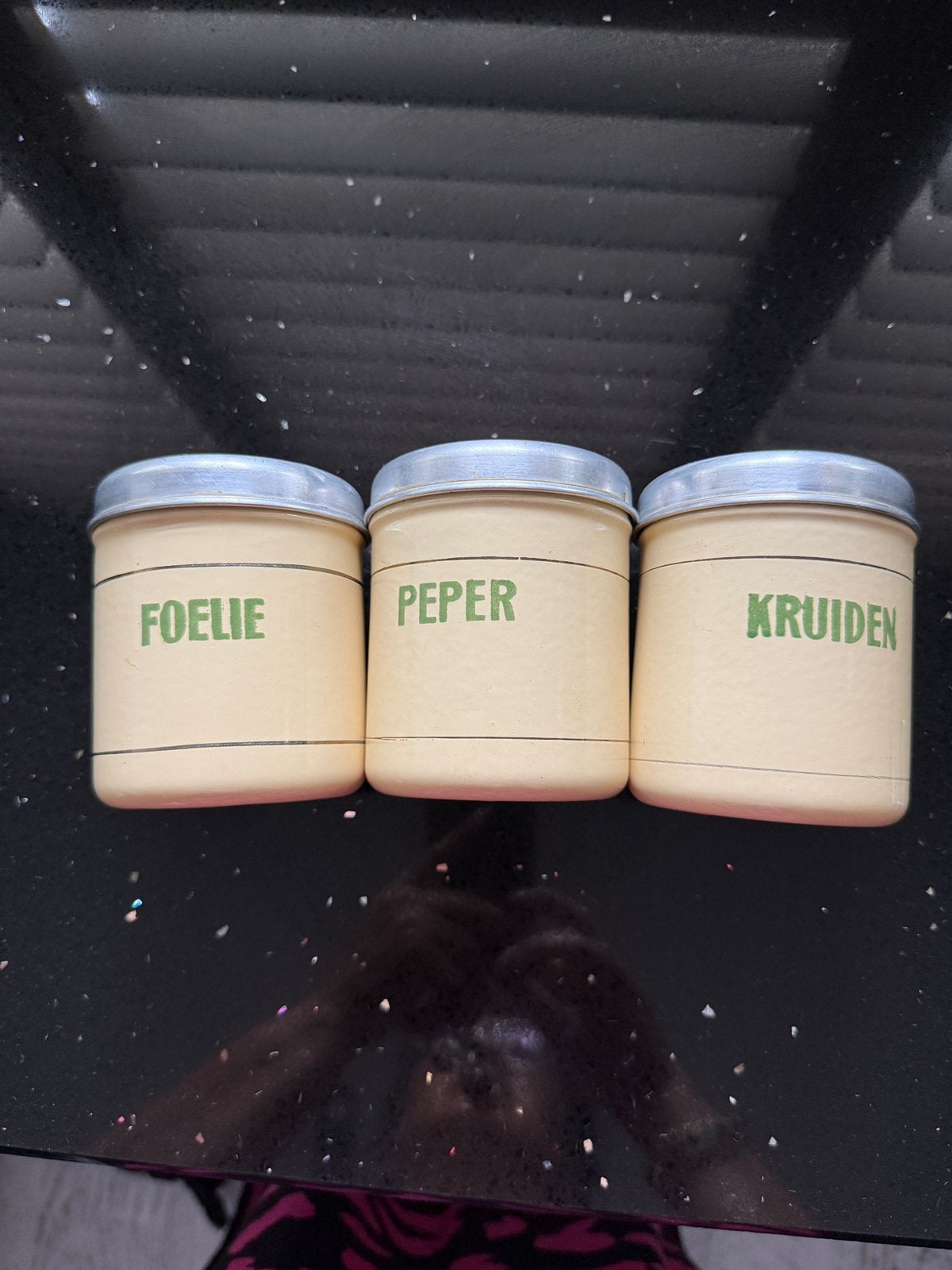 Vintage voorraadpotten (3 stuks) - Peper, Kruiden, Folie, Ophalen of Verzenden