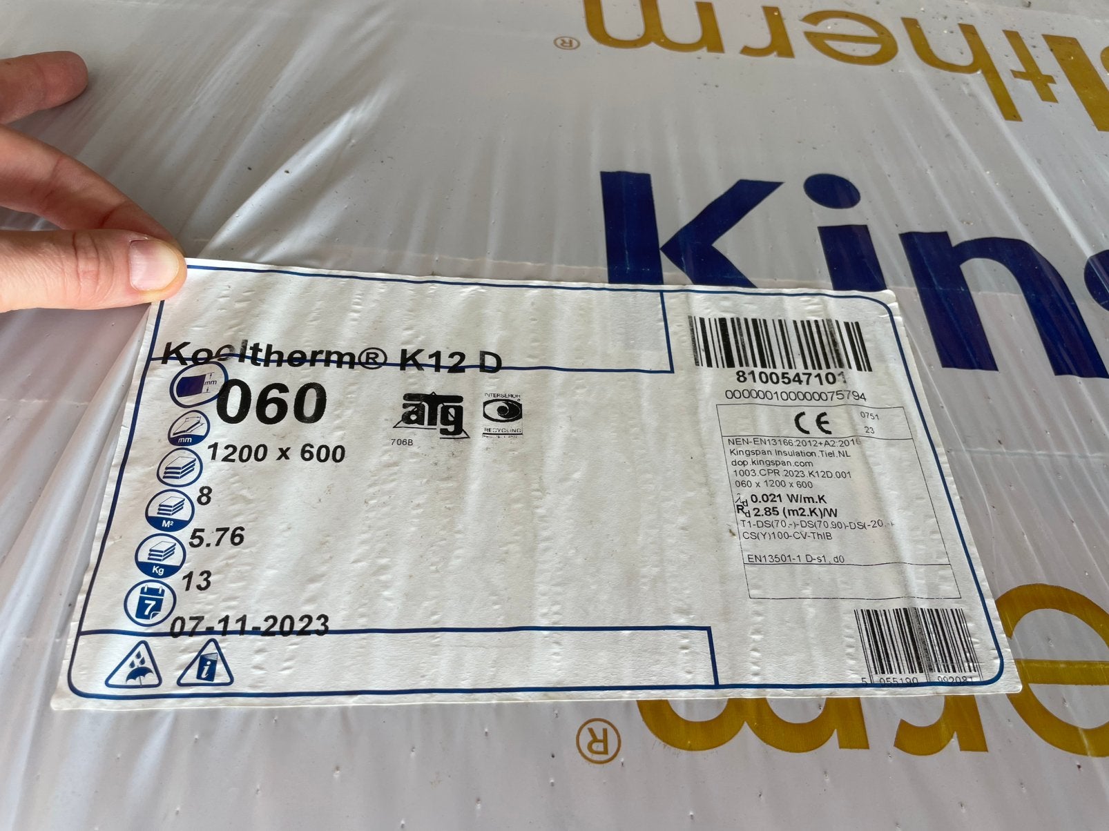 2 pallets of Kingspan K12D (60mm) isolation, Zo goed als nieuw, Hardschuim (Pir), 15 m² of meer, Ophalen