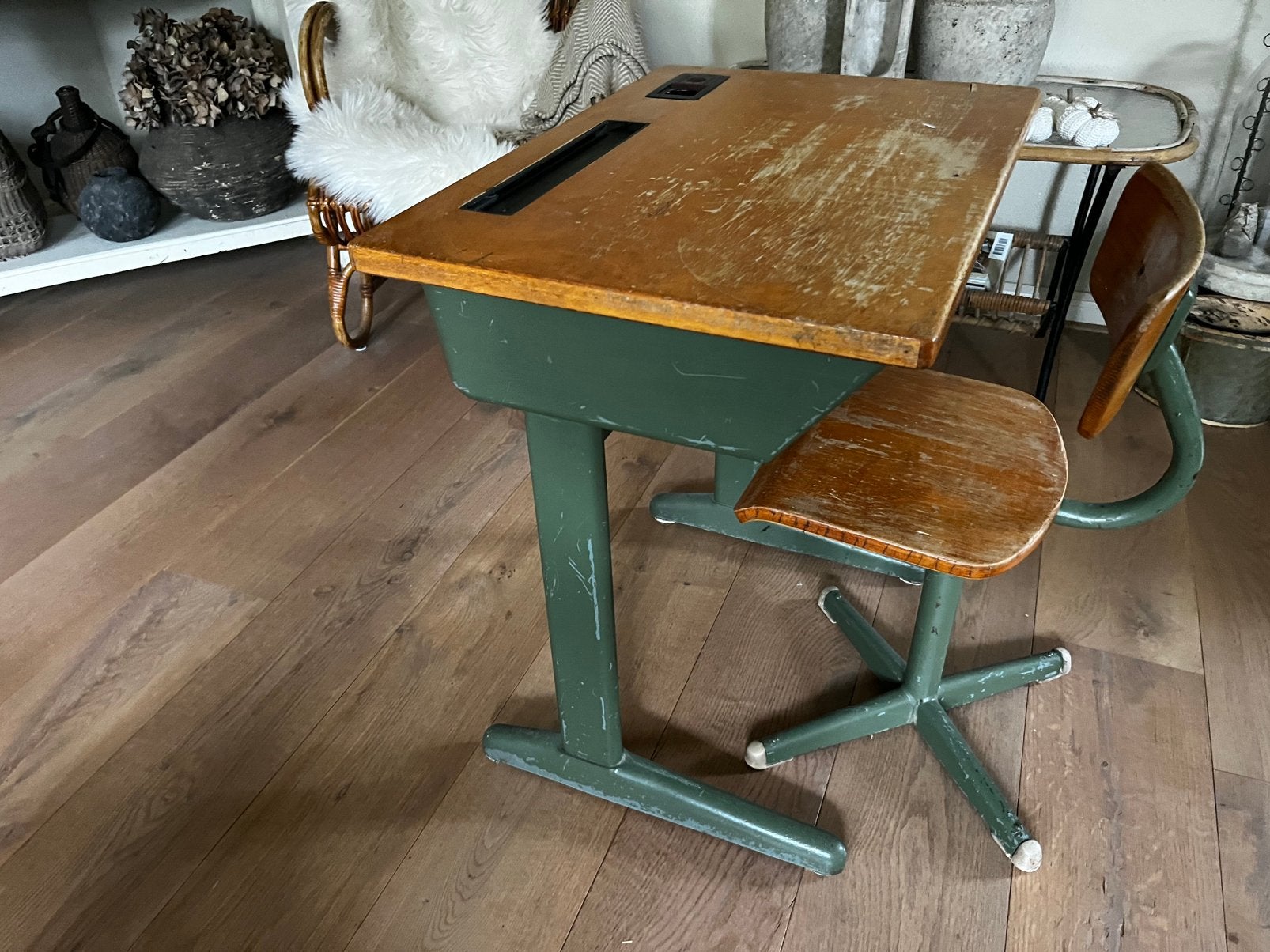 Schoolstoeltje met tafel jaren 60/70, Ophalen, Gebruikt, Tafel(s) en Stoel(en)