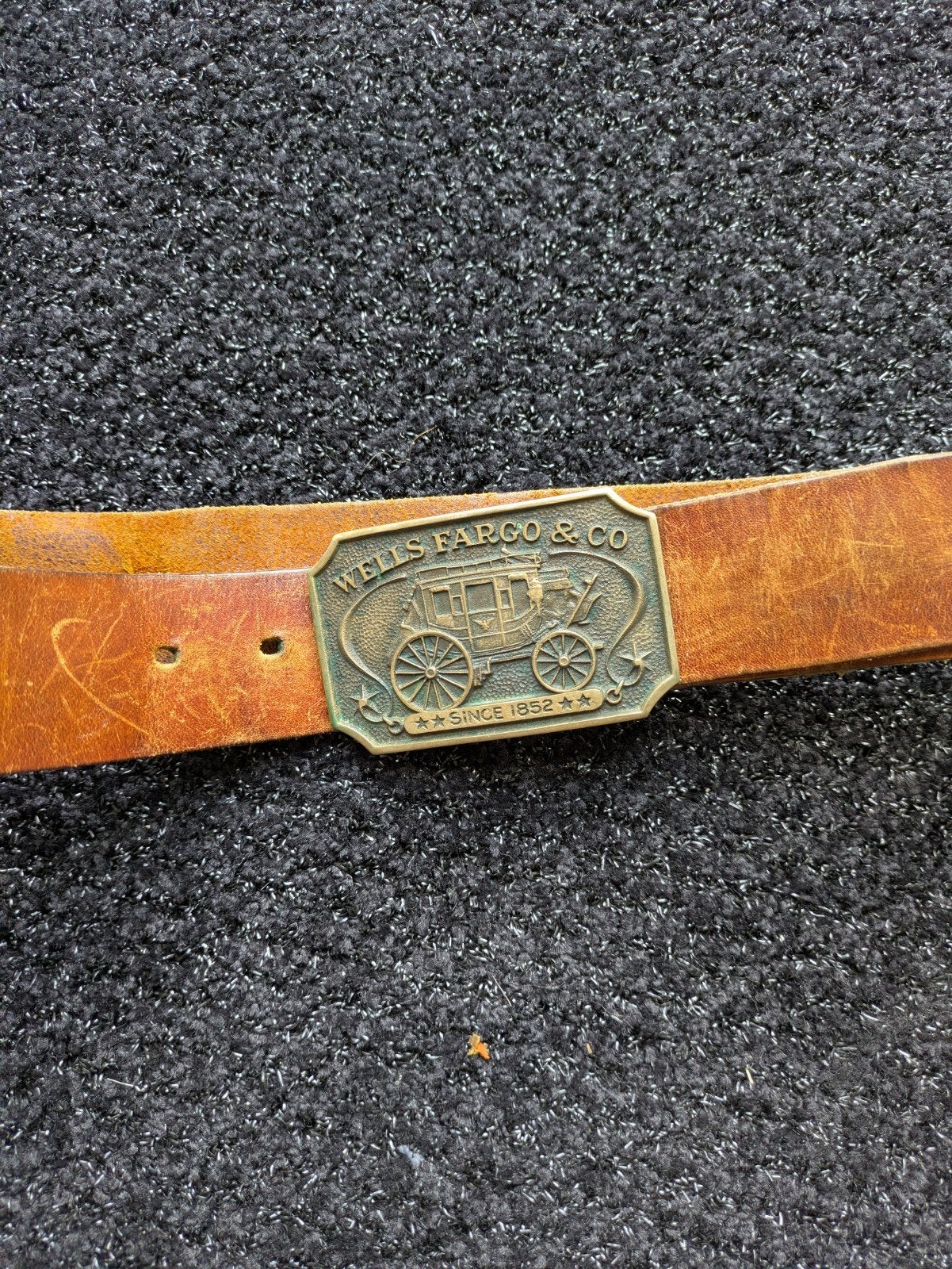 Vintage Wells Fargo Bank Gesp met Riem, Kleding | Heren, Ophalen of Verzenden, Gedragen, Bruin, Echt leder