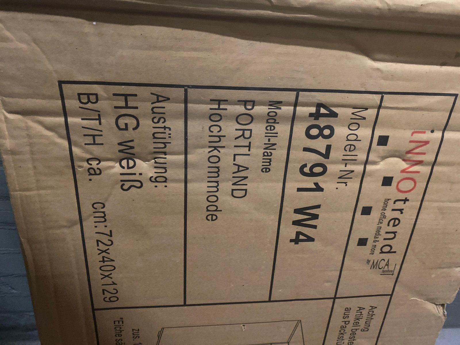 INNOtrend PORTLAND Hoogglans Witte Hoogkommode, Ophalen, Overige materialen, 100 tot 150 cm, Nieuw