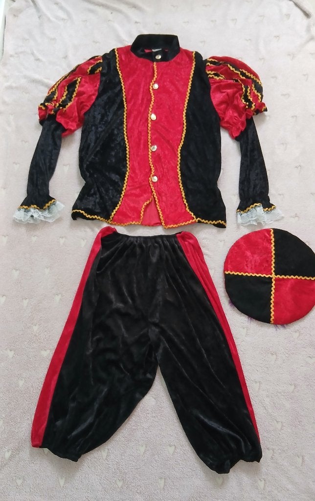 Rood-zwart Pietenpak maat L (52)– Sinterklaas & carnaval, Diversen, Sinterklaas, Ophalen of Verzenden, Gebruikt