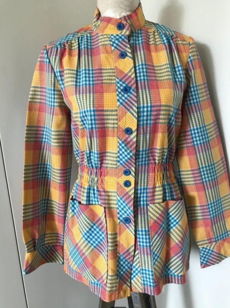 Vintage Geruite Tuniek/ Jasje met Zakjen, Overige kleuren, Ophalen of Verzenden, Zo goed als nieuw, Maat 36 (S)
