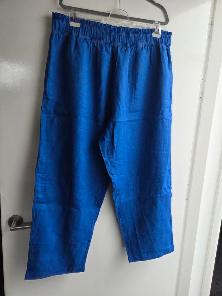 Kobaltblauwe linnen broek met elastische band nieuw mt 46, Ophalen of Verzenden