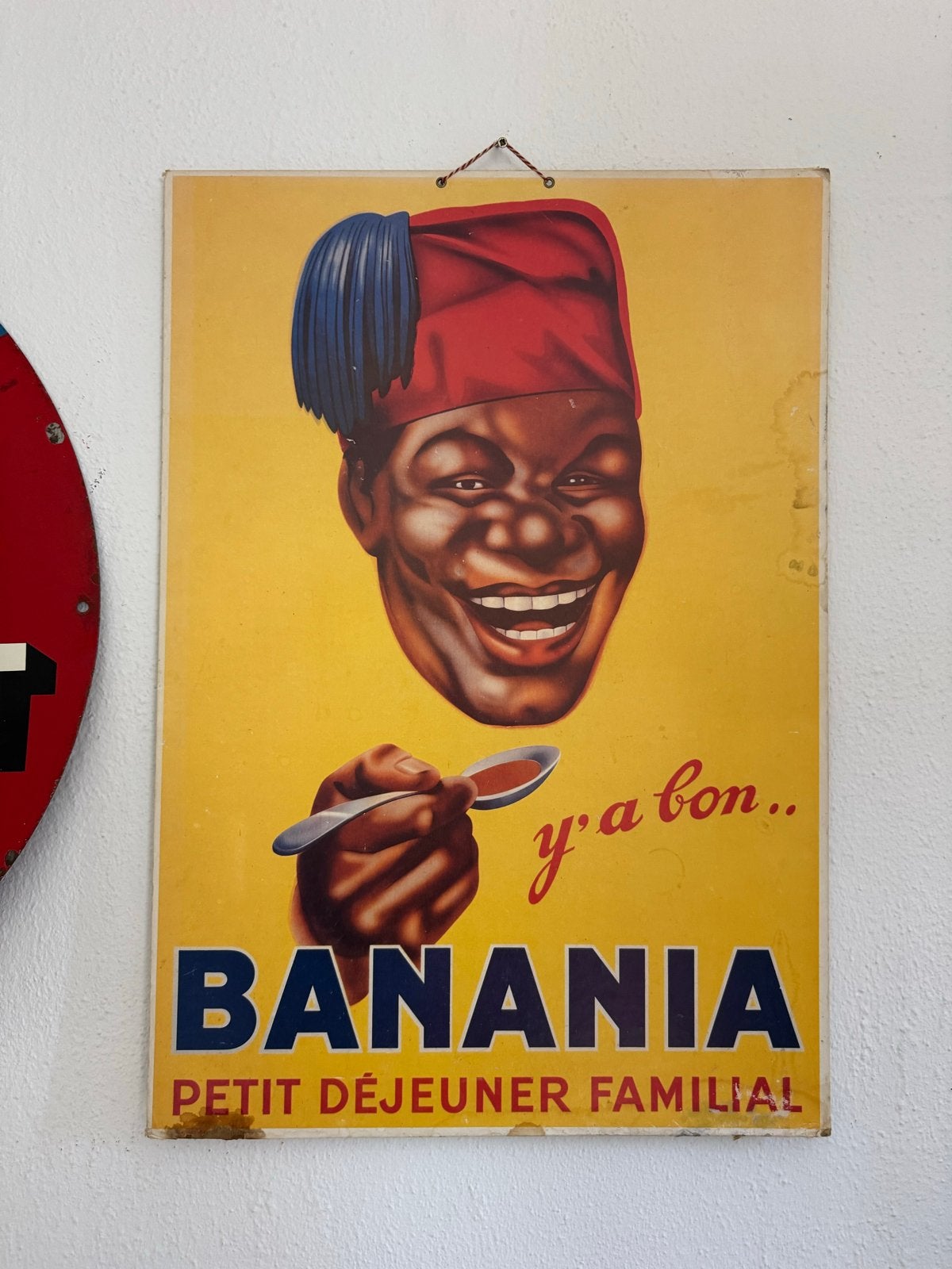 Vintage Banania Reclamebord - 'Petit Déjeuner Familial', Ophalen, Gebruikt, Reclamebord