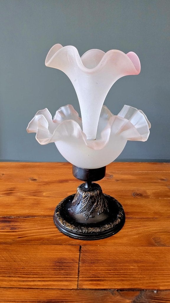 Vintage Epergne Tafelstuk - Roze Satijnglas - 29 cm, Verzenden