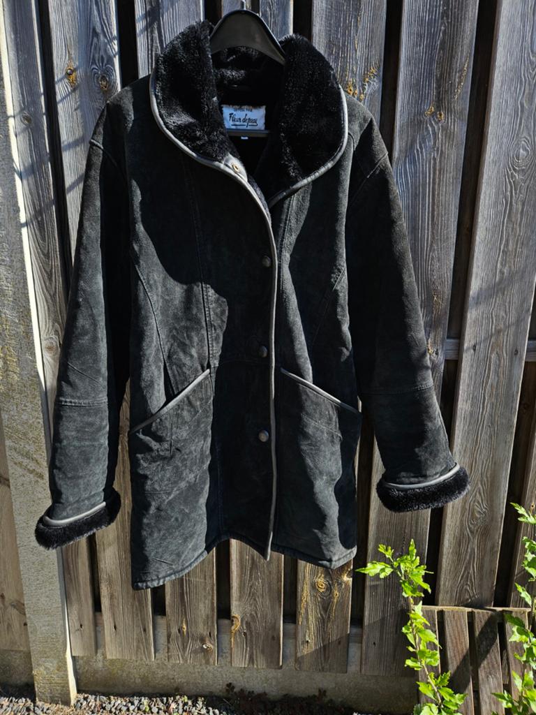 Zwart Echt Suede Leren Jas Maat 42, Fleur d'Epargne, Zwart, Maat 42/44 (L), Ophalen of Verzenden