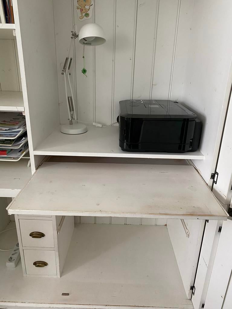 Wit secretaire bureaukast met opbergruimte, Huis en Inrichting, Kasten | Computermeubels, Ophalen, Gebruikt, Landelijk/ brocrante