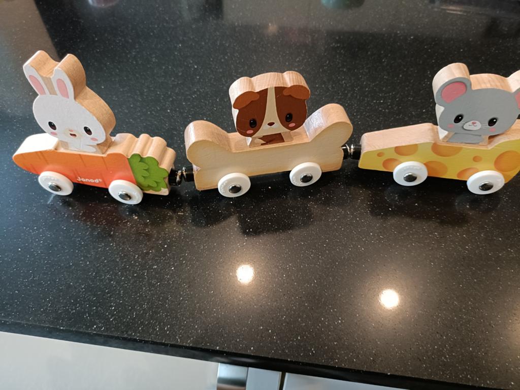 Janod Houten Trein met Dieren, Ophalen of Verzenden, Zo goed als nieuw, Duw- of Trekspeelgoed